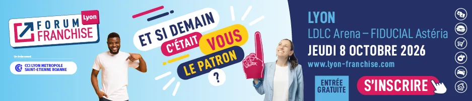 Bannière du Forum Franchise de Lyon, jeudi 8 octobre 2026, LDLC Arena – FIDUCIAL Astéria