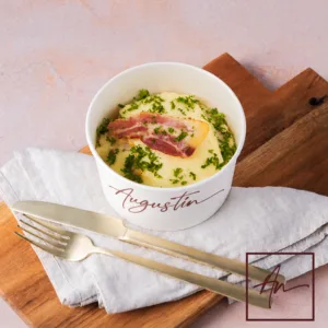 Tartiflette Augustin : pomme de terre, fromage à raclette et poitrine fumée